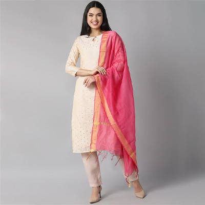 Women Cream-Coloured Ethnic Motifs Kurti with Salwar & Dupatta