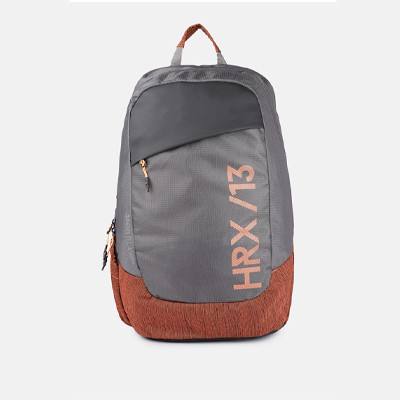 Unisex Grey & Orange Brand Logo Printed Colour Blocked Backpack