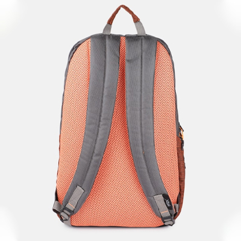 Unisex Grey & Orange Brand Logo Printed Colour Blocked Backpack