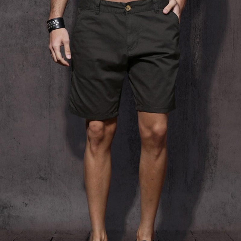 Men Charcoal Grey Solid Regular Fit Regular Shorts