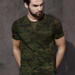 Men Olive Green Camouflage Round Neck T-shirt