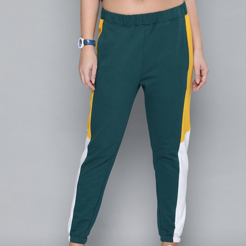 Women Green Solid Cropped Joggers With Side Panelling