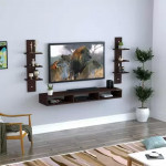 Wooden TV Entertainment Unit with 2 Wall Shelves Engineered Wood TV Entertainment Unit