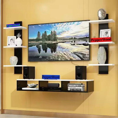 Wooden TV Entertainment Unit with 2 Wall Shelves Engineered Wood