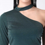 Women Green One Shoulder Bodycon Mini Dress