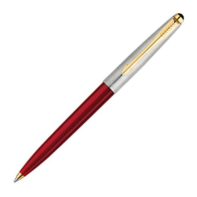 Parker Galaxy Stainless Steel Gold Trim Ball Pen - Red Body