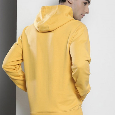 Men Yellow Applique Detailed Hooded Casual Pullover Sweatshirt