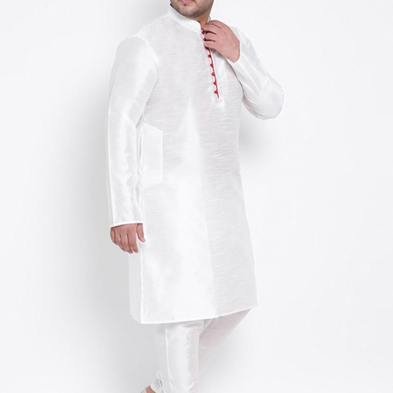 Men White Solid Kurta with Pyjamas