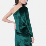 Women Green Solid One Shoulder Sheath Dress