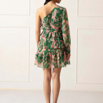 Green & Pink Floral One Shoulder Chiffon Dress